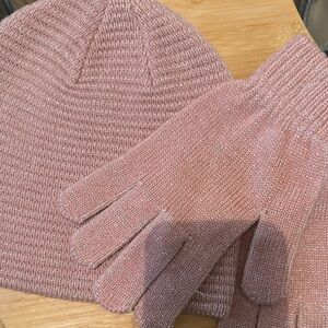 Chic Pink Knit Gloves and Beanie Set